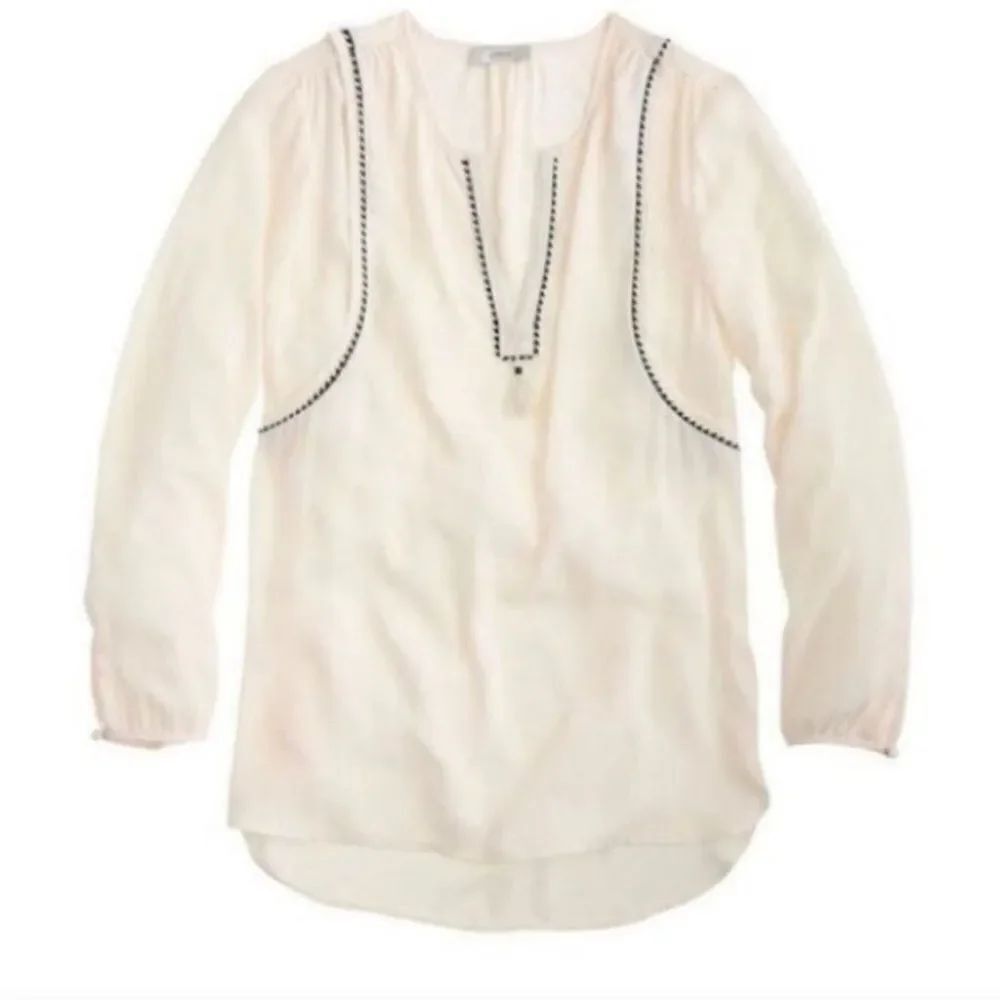 J. Crew split neck tassel trim popover